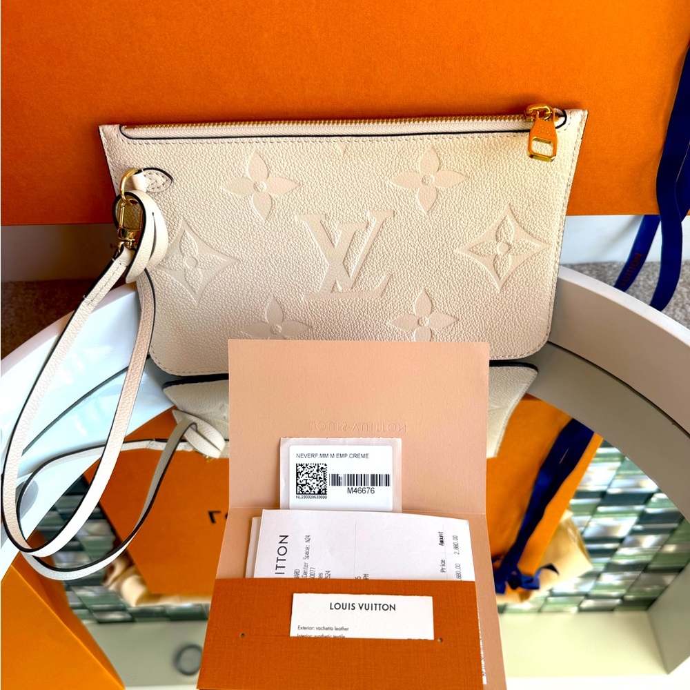 BRAND NEW Louis Vuitton Neverfull MM Monogram Empreinte Cream Leather Tote Bag - Picture 9 of 16